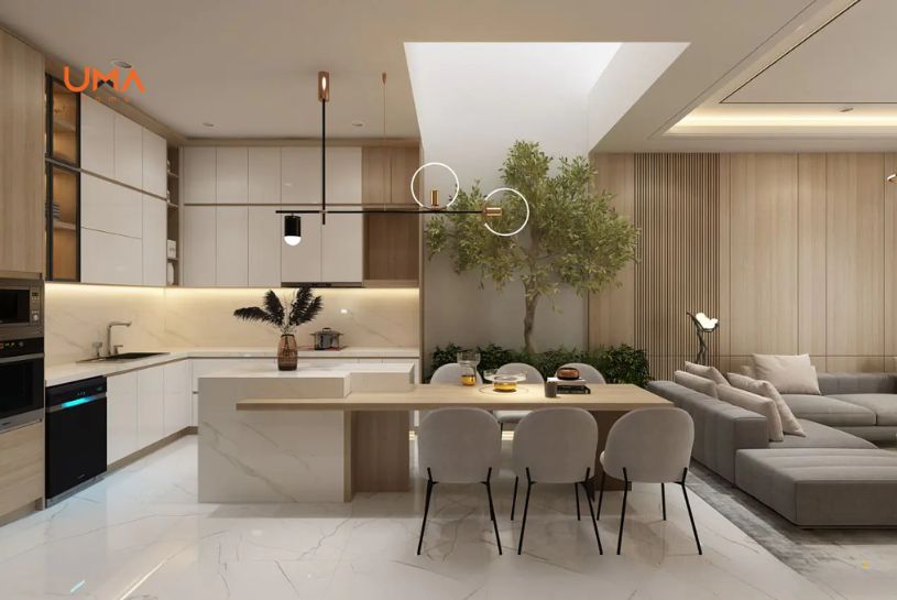 Cải tạo phòng khách liền bếp cho nhà ống