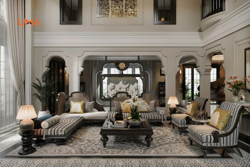 Cải tạo phòng khách nhà ống phong cách Indochine